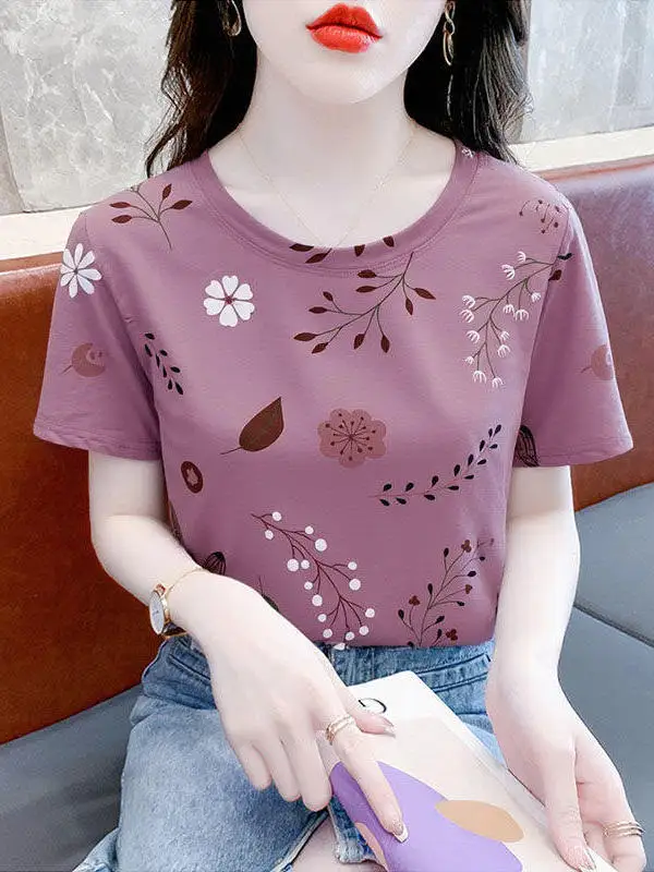 

Модная женская футболка с коротким рукавом, свободная, повседневная, универсальная, летняя, с принтом, новинка 2026 года, топ для мам, из полиэфирного волокна