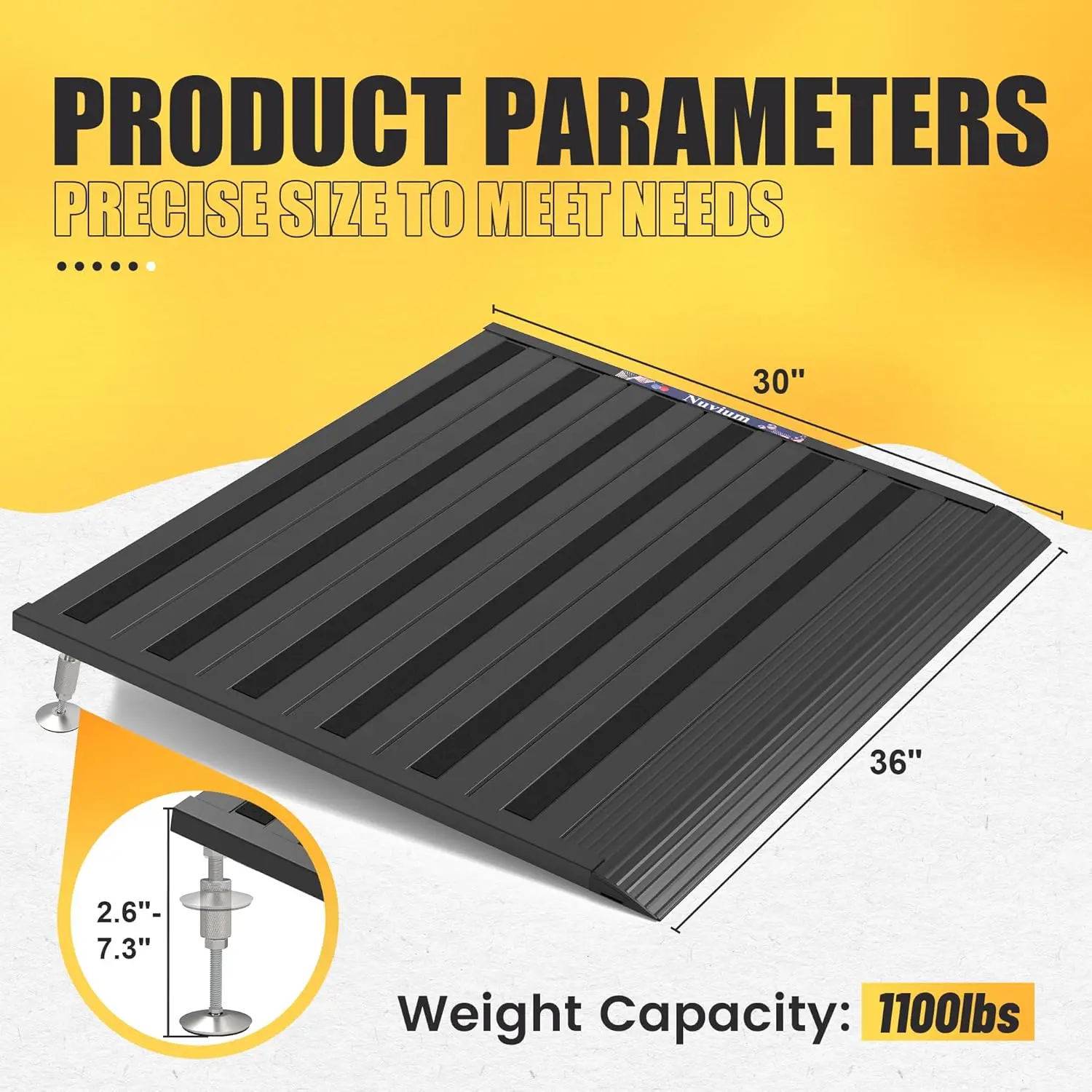 Threshold Ramp for Doorways, Adjustable Height 2.6-7.3 Aluminum Wheelchair Ramp, 1100lbs Load Capacity, Curb Ramp for Trolley