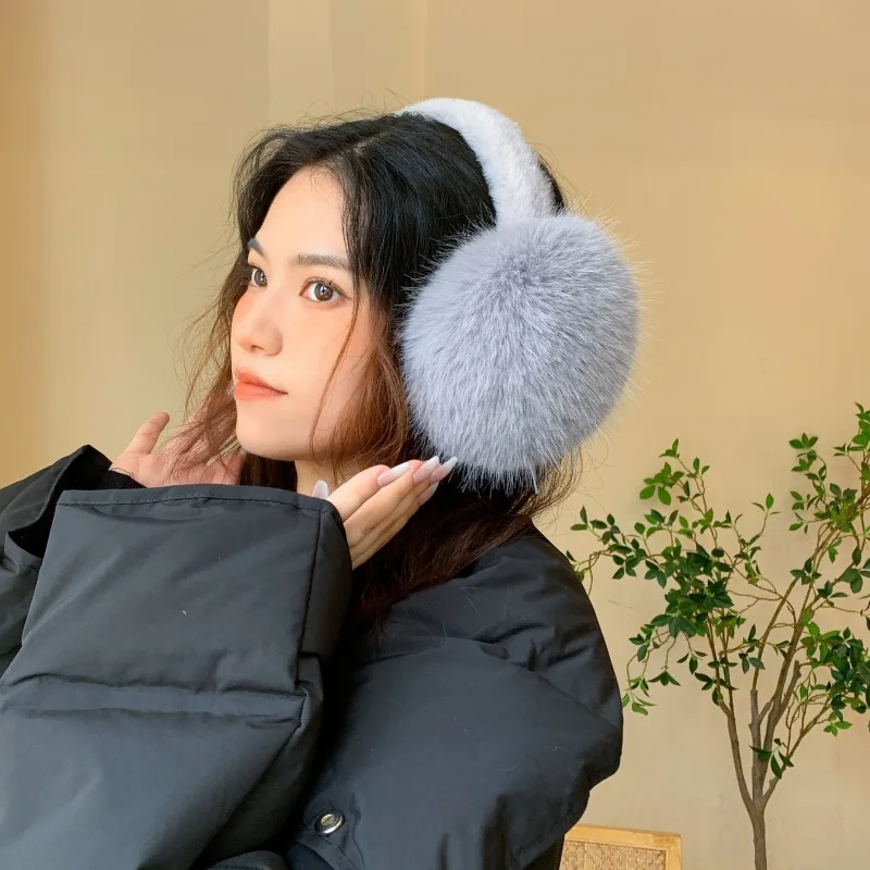 Fashion Solid Color Long Fur Earmuffs Simple Imitation Fox Fur Winter Warm Outdoor Ear Warmer Christmas Jewelry Gifts