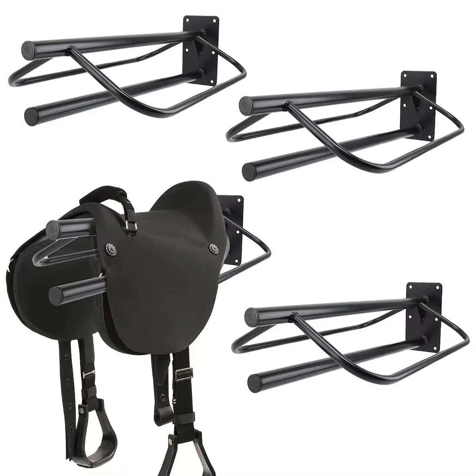 Saddle Rack Wall Mount Horse Saddle Stand Horse Tack Storage Supplies Accessories for English Western Saddles, Black