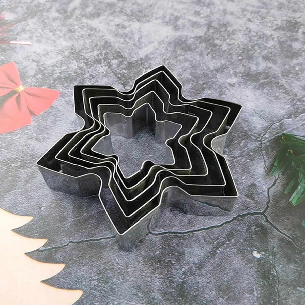 Kitchen 5Pcs Stainless Steel DIY Snowflake Xmas Christmas Decor Baking Tools Cookie Cutters Set Biscuit Mold