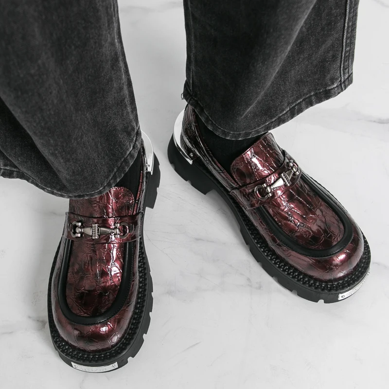 حذاء بدون كعب سميك للرجال، أنماط الموضة الكلاسيكية البريطانية، حفلة العمل، الشارع، بالإضافة إلى حجم الأحذية الجلدية لزيادة الارتفاع #2