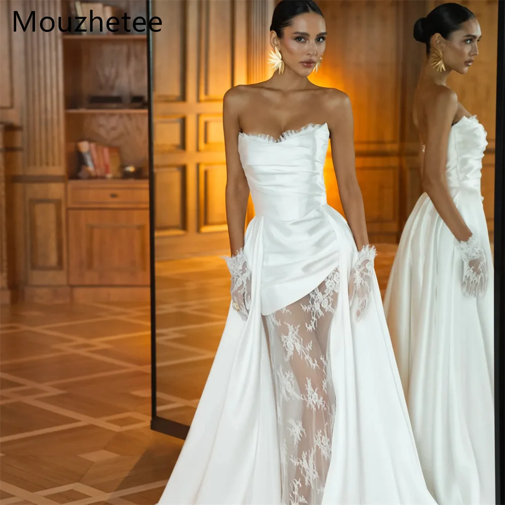 

Booma A-Line Simple Strapless Lace Pleat Wedding Dresses Sleeveless Long Elegant Brides Gown Custom Made 2026