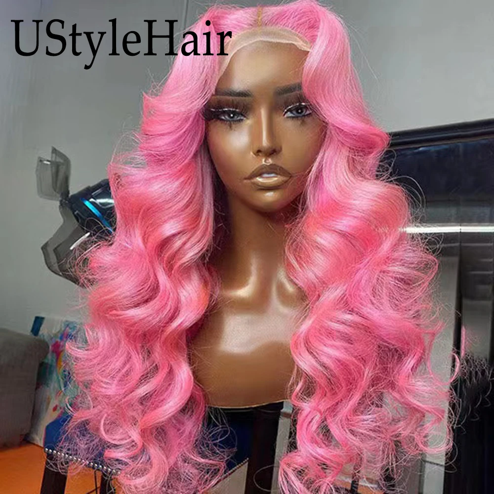 UStyleHair Pink Wig Long Body Wave Lace Front Wig Heat Resistant Synthetic Fiber Hair Wigs for Women Daily Use Cosplay Wig