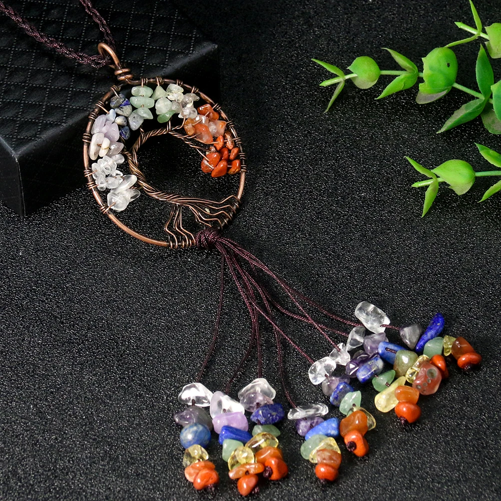 Muy Bien Chakra Tree of Life Crystal Car Hanging Decoracion Feng Shui Natural Stone Lucky Healing Reiki Energy Keychain Pendant