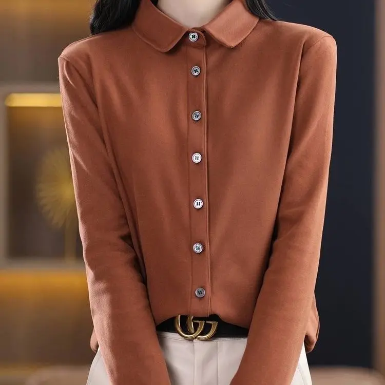 

Двусторонняя утепленная шерстяная женская блузка для осени и зимы, теплая, для повседневной носки, с флисовой подкладкой, базовый слой, в корейском стиле