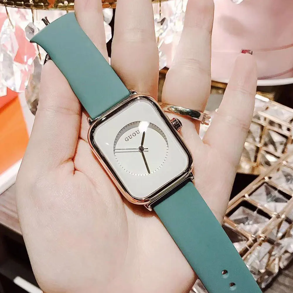 Fashion GUOU Top Brand Women's Watches Square Luxury Ladies Silicon Strap Clocks All-match Bracelet Quartz Watch