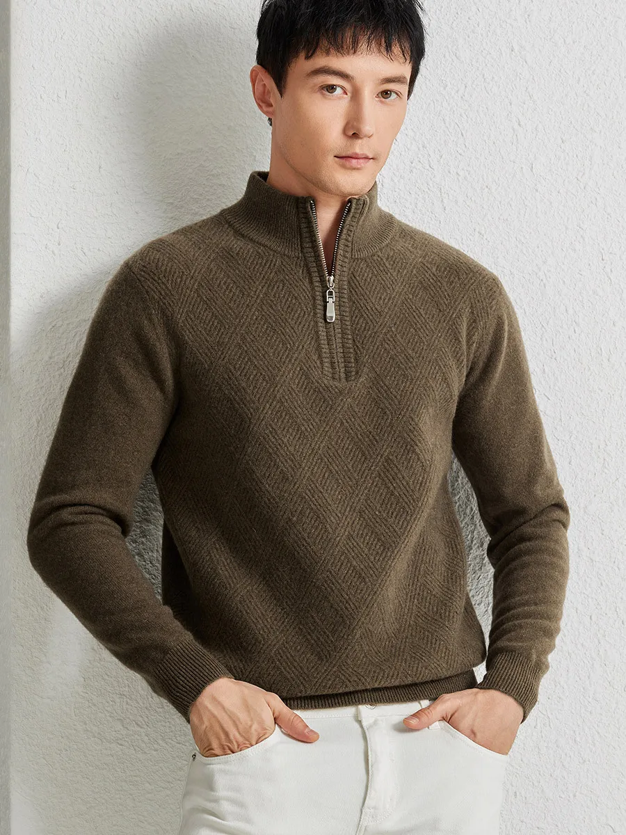 fashion clothes mens winter thick wool sweater zip up men top vintage pullover man sweaters black tops designer knitted knitwear