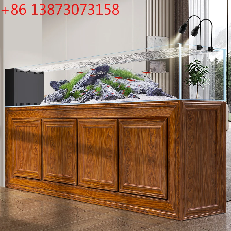 Chinese retro ultra-white glass ecological aquatic tank, living room bottom filter, no water change