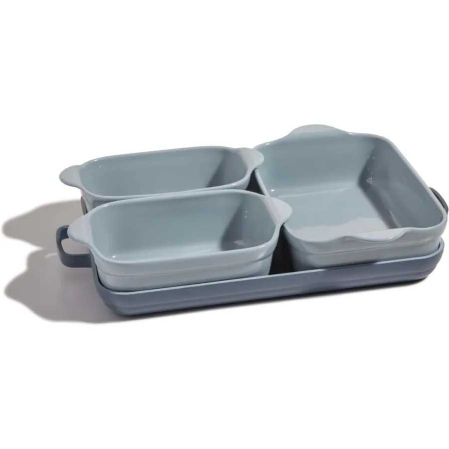 

Bakeware Set 5Piece Nonstick ToxinFree Ceramic Cast Aluminum Set w Oven Pan Bakers and Oven Mat SpaceSaving Nesting Design Oven