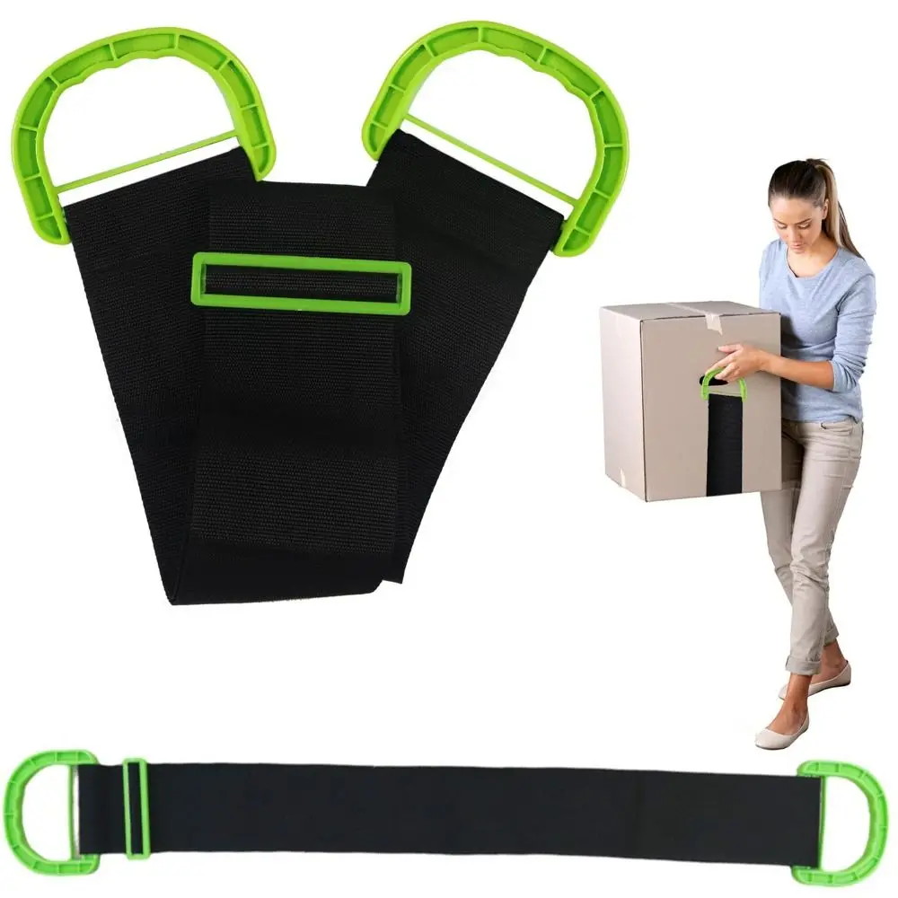 Adjustable Length Moving Lifting Strap Heavy Duty Nylon Furniture Moving Strap Comfortable Handle Black Green