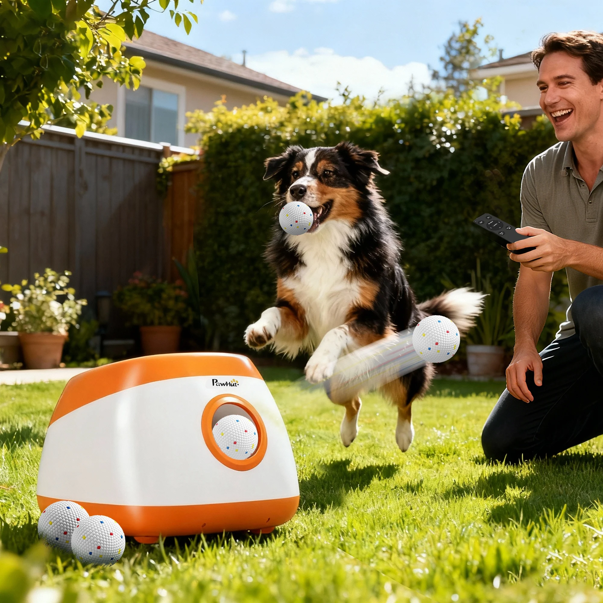 

Автоматическая игрушка-мячоотбрасыватель для собак с пультом ДУ, дальность 80 футов, регулируемая машина для игры в привлекательную игру, для крупных собак, с перезаряжаемой батареей, в комплекте 6 мячей