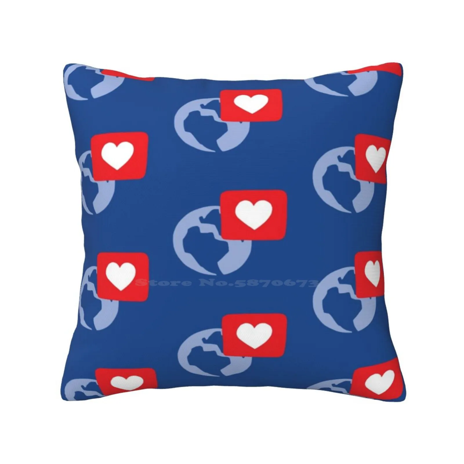 Love Notification Throw Cushion Pillow Cover Love Notification Social Planet Globe Heart Icon Sign Inima Red Blue White Earth