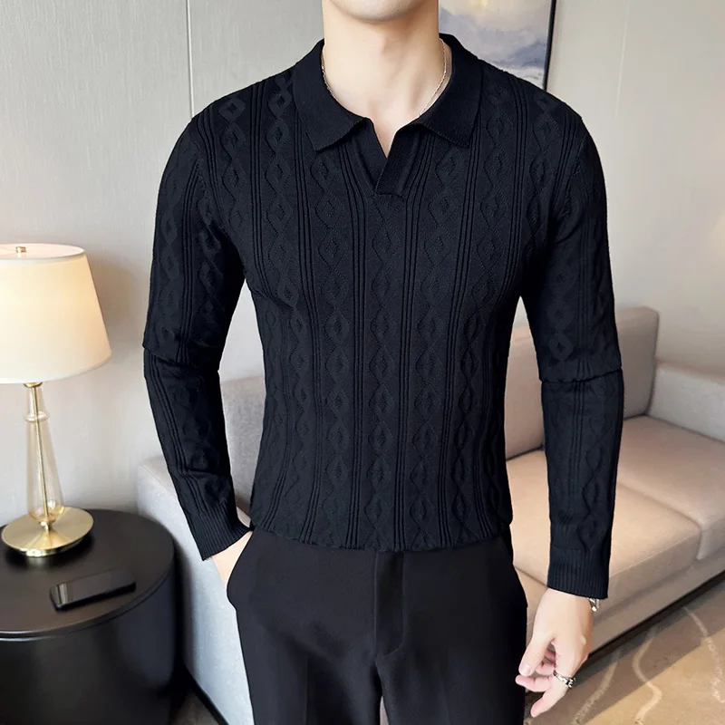 남성용 고품질 따뜻한 니트 스웨터, 남성 슬림 핏 패션, V넥 긴팔 니트 풀오버, 남성 캐주얼 스웨터, 가을 및 겨울