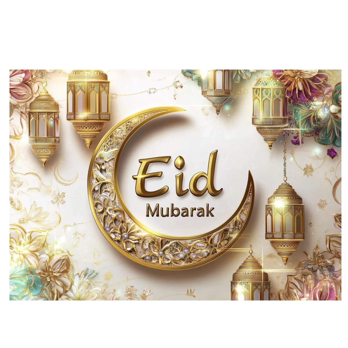 Eid 무바라크 장식 배너 배경, 골든 문 조명, 라마단 카림 이슬람 건물, 무슬림 하우스 파티 사진 배경 배너