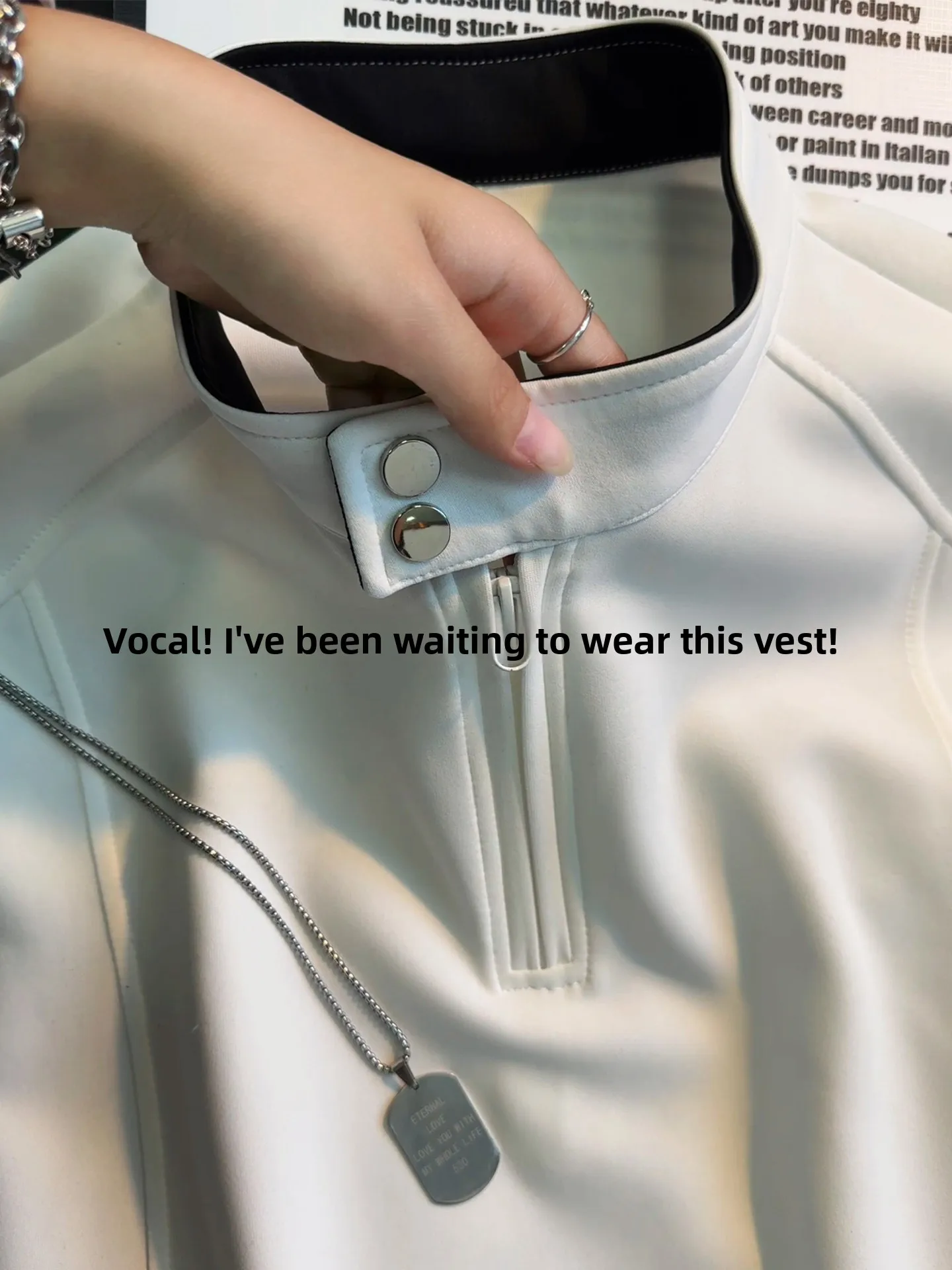 White Deconstructed Half Zipper Stand Collar Vest Men Summer Heavyweight Trendy Breathable Sleeveless Casual Shoulder Pad