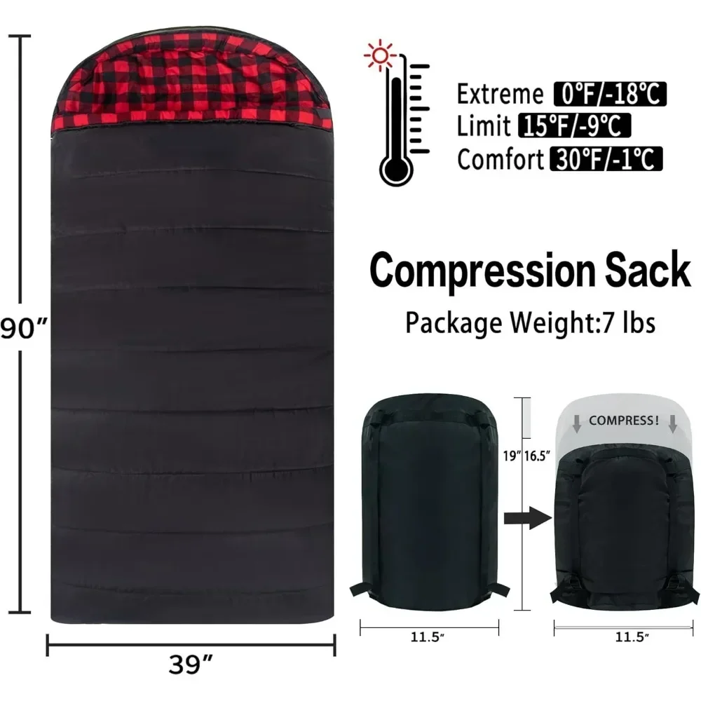 0 degree sleeping bag cotton facecloth winter zero degree camping with, free compression bag machine washable Sleeping Bags