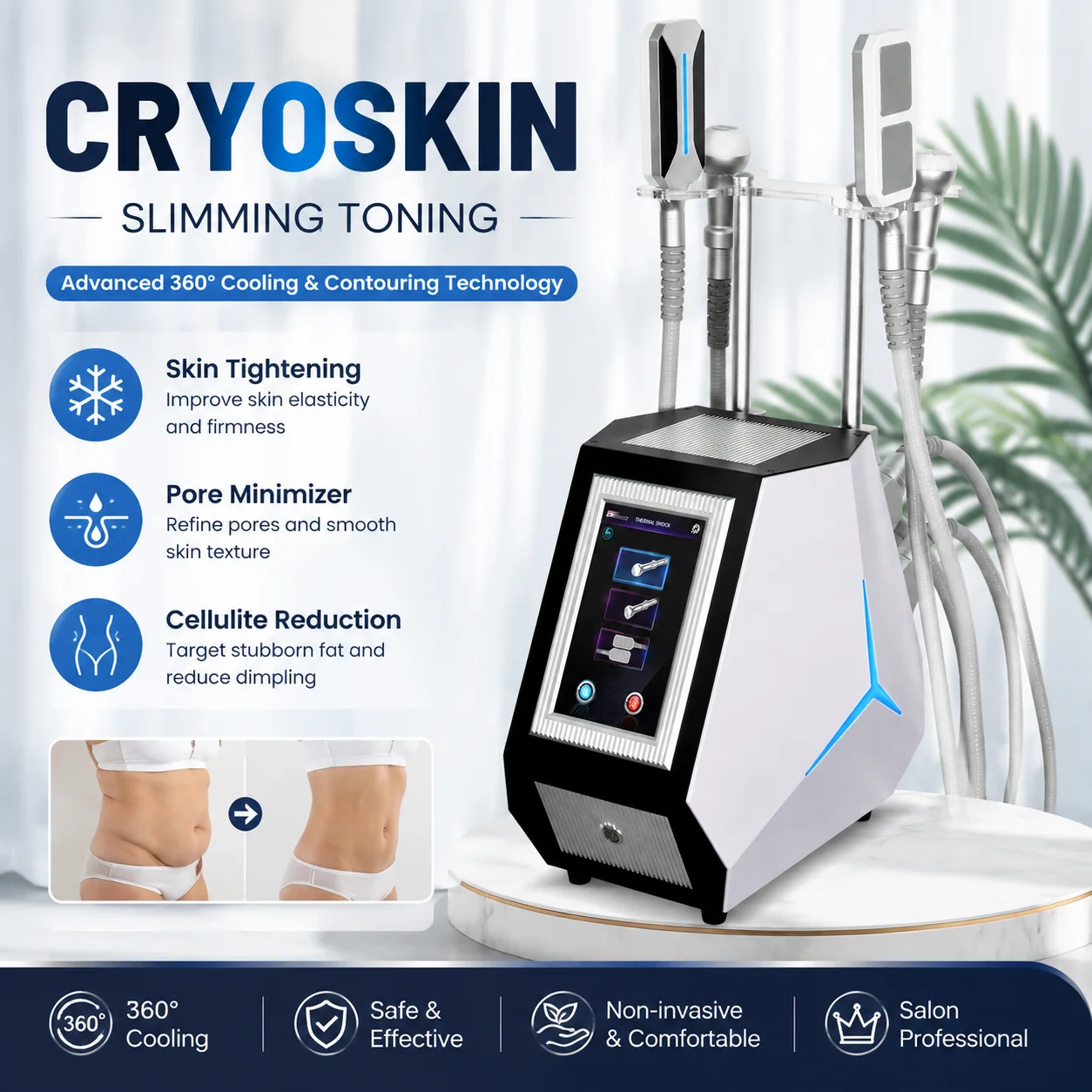 Máquina de Crioterapia de Belleza con 4 Manijas, Calentamiento, Enfriamiento, Ems, Microcorriente, Lifting Facial, Reafirmación de la Piel, Reducción de Poros, Rejuvenecimiento