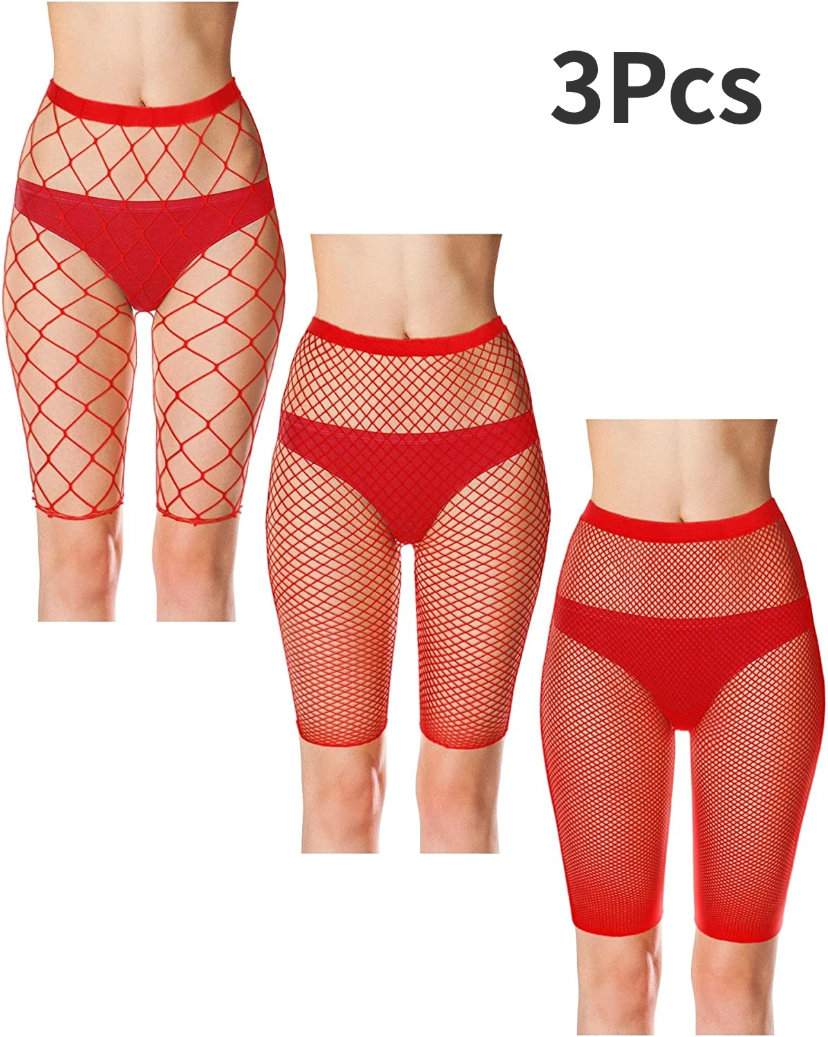 3Pcs Women Fishnet Shorts Pantyhose Fishnet Biker Short High Waisted Tights See Through Elastic Breathable Mesh Shorts for Lady