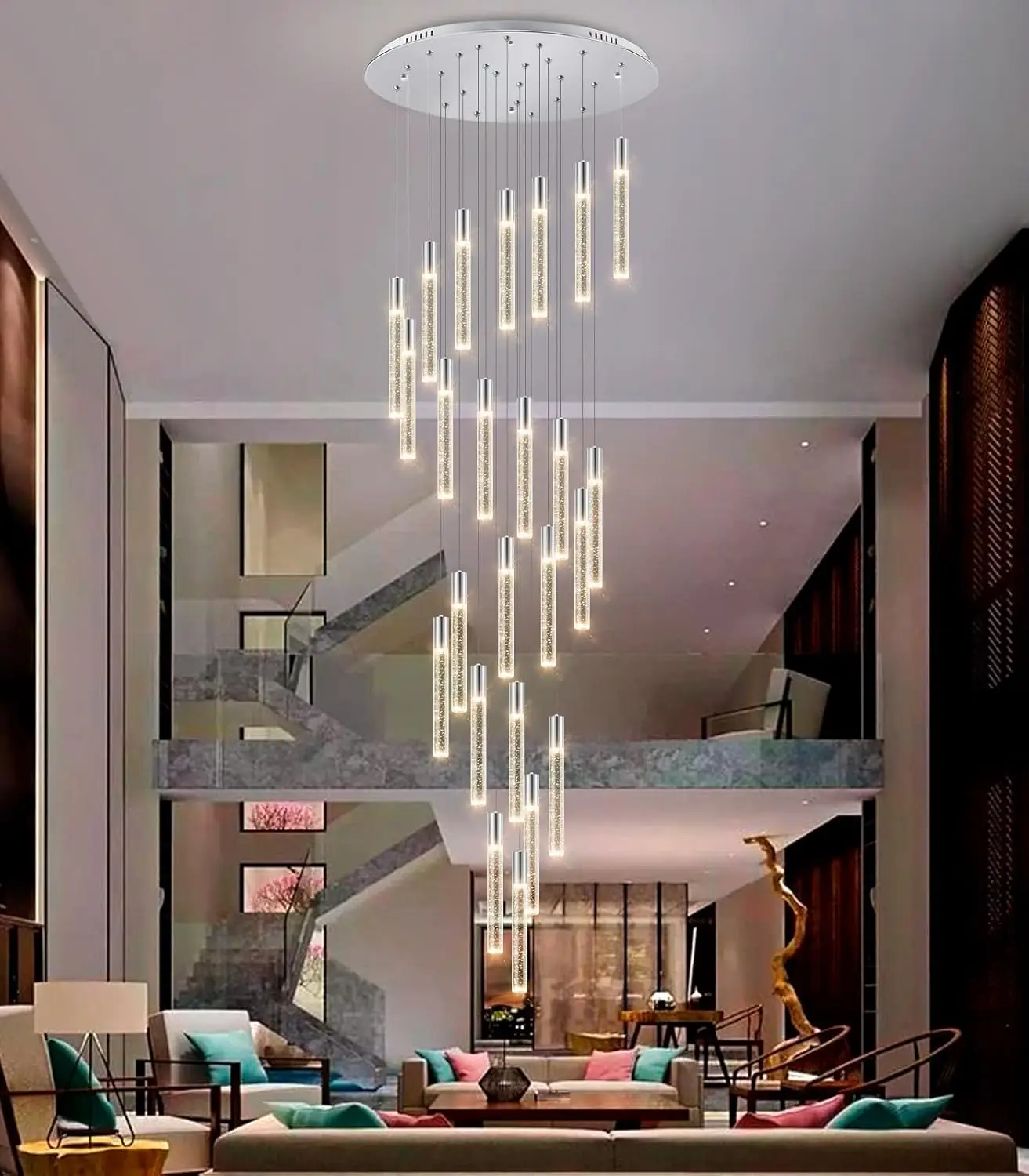 13 Foot High Ceiling Chandelier for Entryway Modern Crystal Lights for Living Room Foyer Flush Mount Sloping