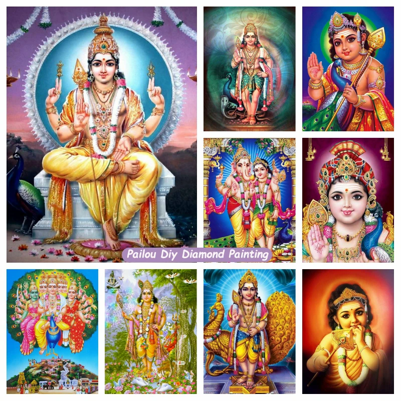 Hindu Lord Murugan Diamond Painting Art Katharagama India God Shiva Family Religious Photo Mosaic Cross Stitch Home Decor