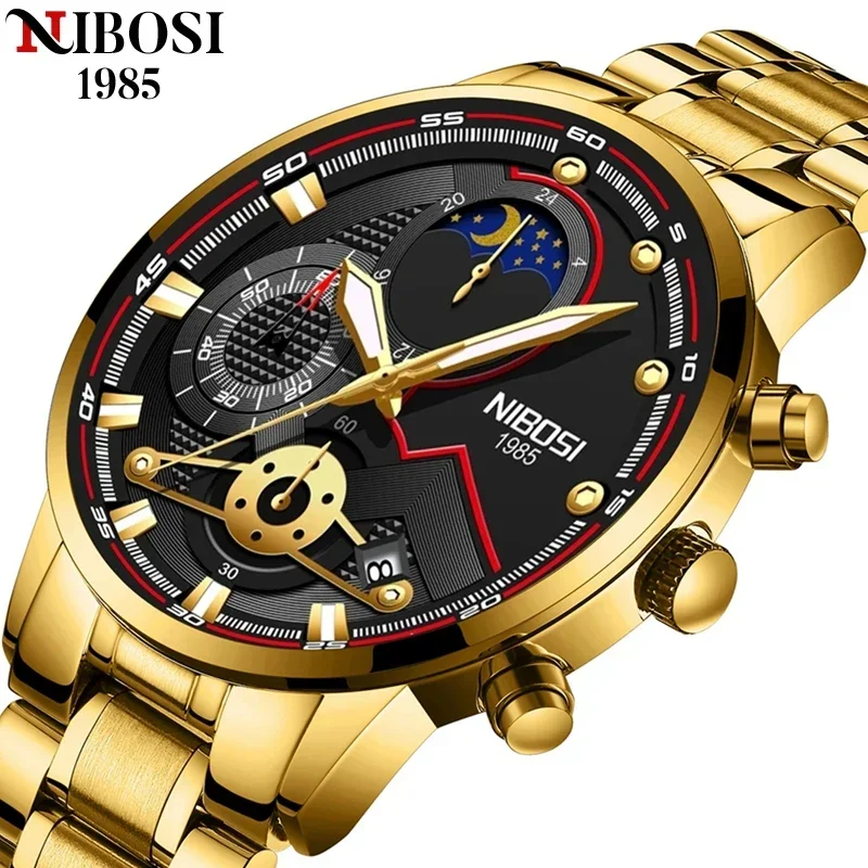 NIBOSI 2025 Men Watch Top Luxury Brand Quartz Mens Watches Chronograph Gold Reloj Hombre Sport Wristwatch Man Relogio Masculino