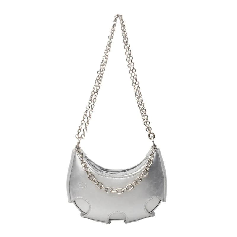 حقيبة يد جديدة على شكل هلال مع ملمس فضي عالي الجودة، وحقيبة قرن متخصصة، وحقيبة كتف فاخرة خفيفة عبر الجسم