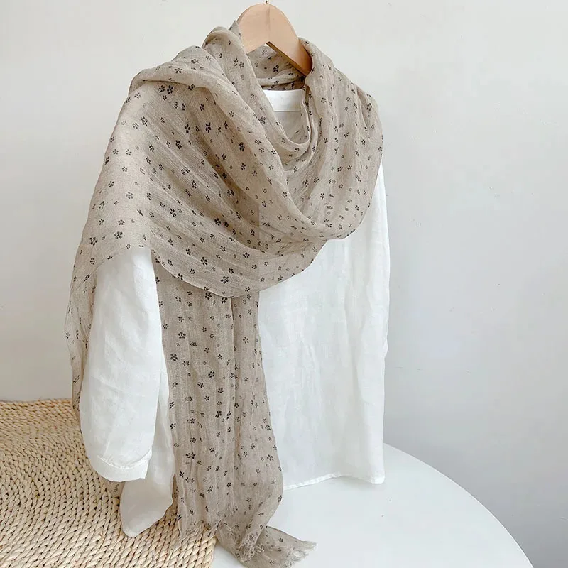 

Spring and summer 100% linen polka dot lightweight breathable sunscreen scarf shawl