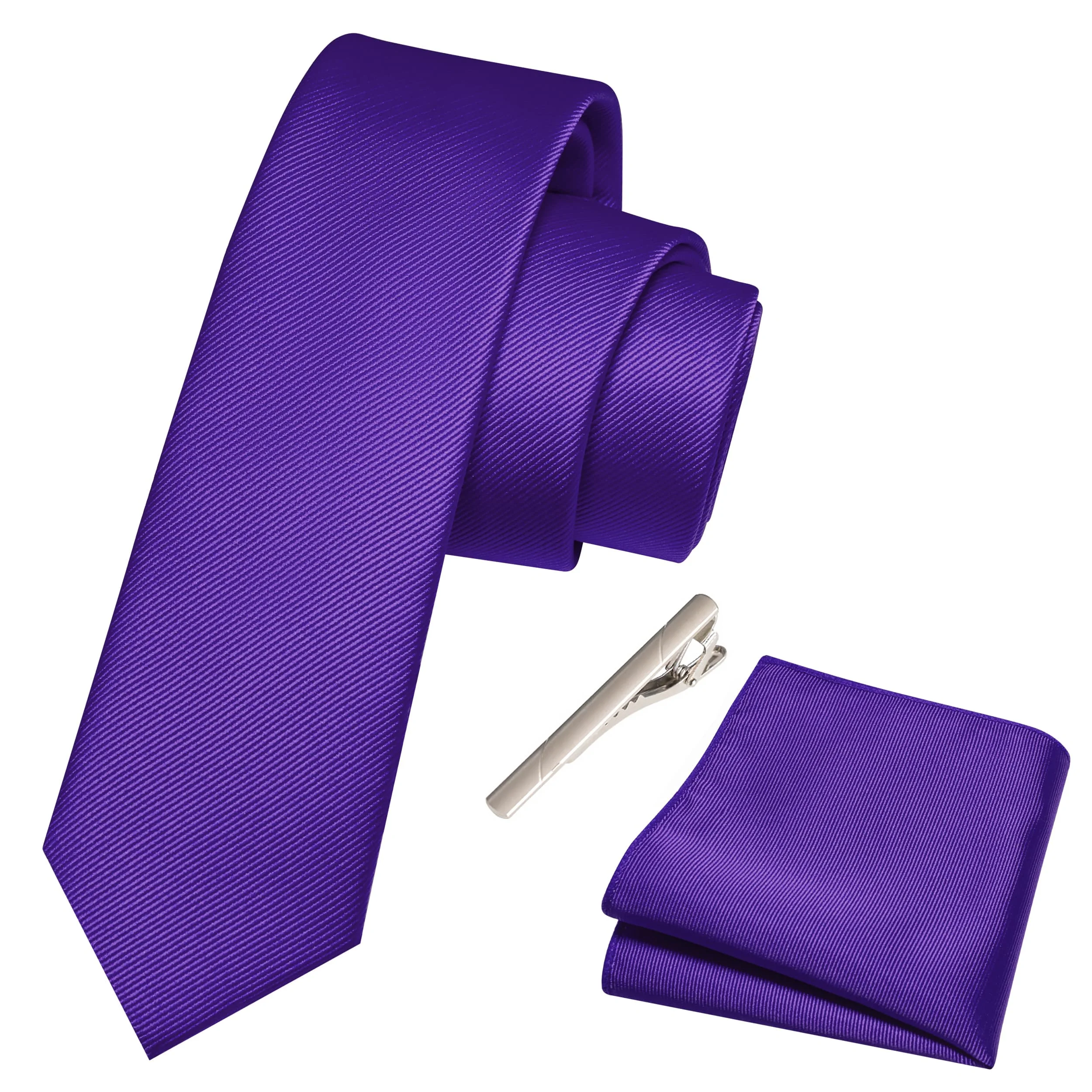Simple Solid Color Tie, Tie Clip, Pocket Square Three-Piece Set for Men, Business Professional Office Suit, Single Color 6cm Tie Set, Versatile Commuting Accessory