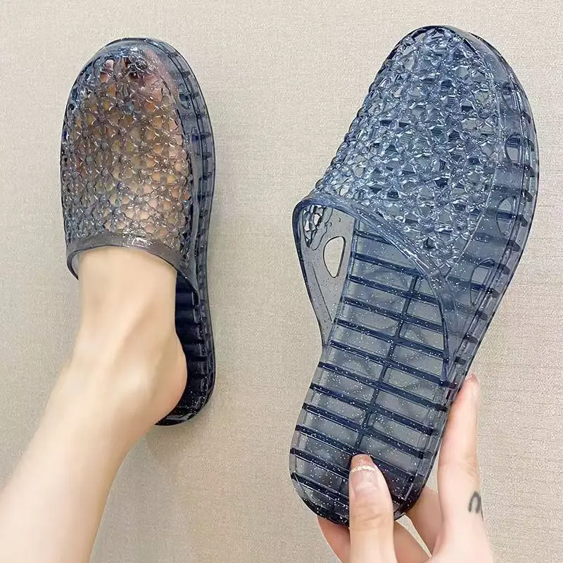 Summer Women's Crystal Slippers Non-Slip Deodorizing Jelly Slope Heel Bath Shoes Washable Sanitary Outer Wear Plastic Footwear