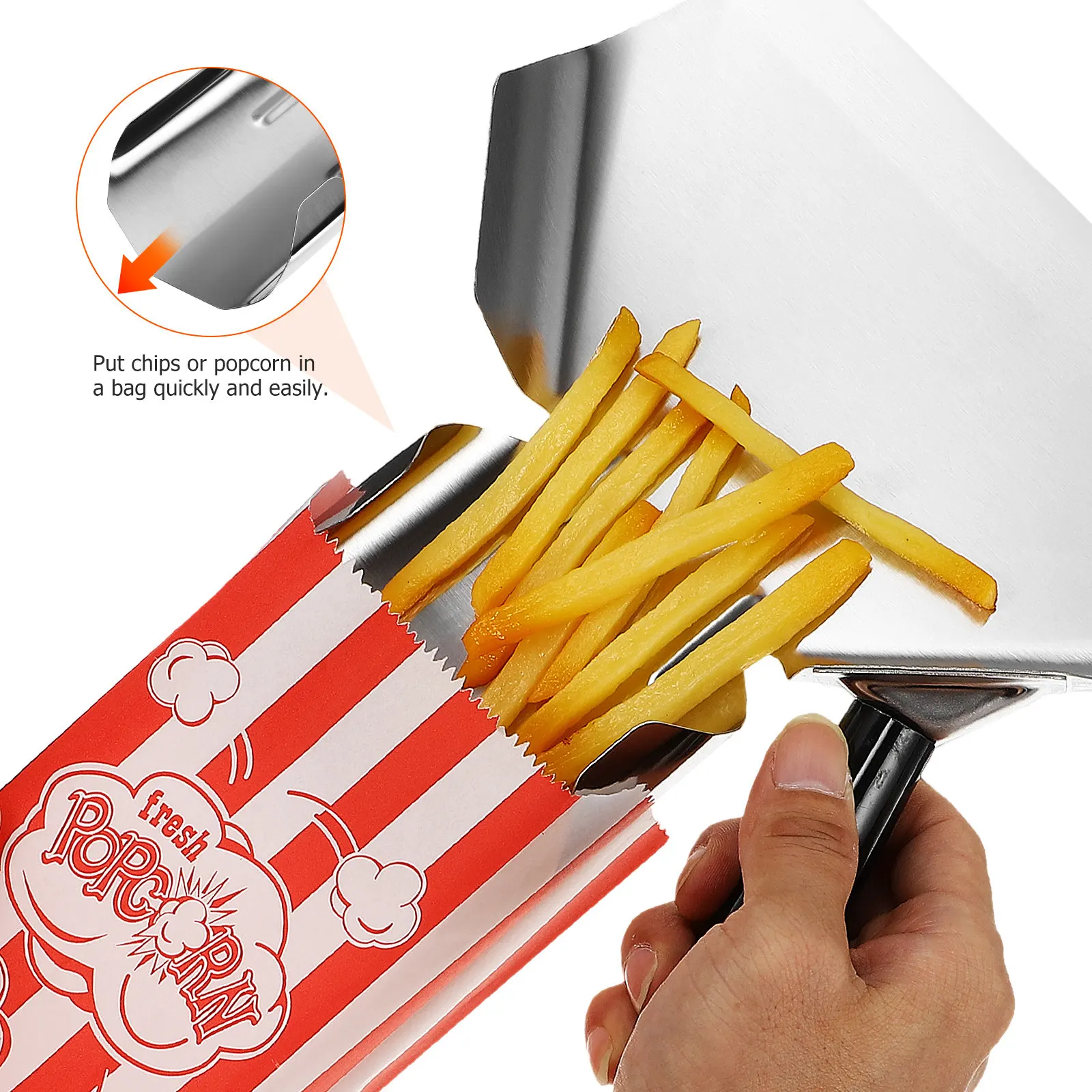 

Ложка для попкорна из нержавеющей стали с ручкой для выдачи чипсов, конфет, муки, зерна, сухих продуктов для кухни, бара, кинотеатра