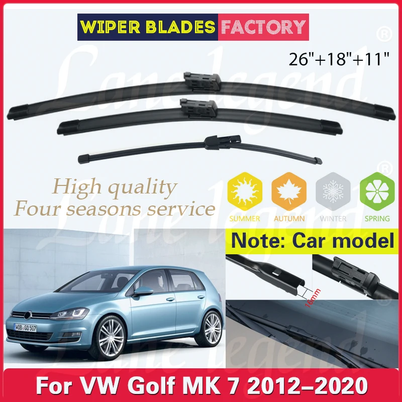 

Car Wiper For VW Golf MK 7 2012 - 2020 Front Rear Wiper Blades Windshield Windscreen Window Brushes 26"+18"+11" Car Accessories