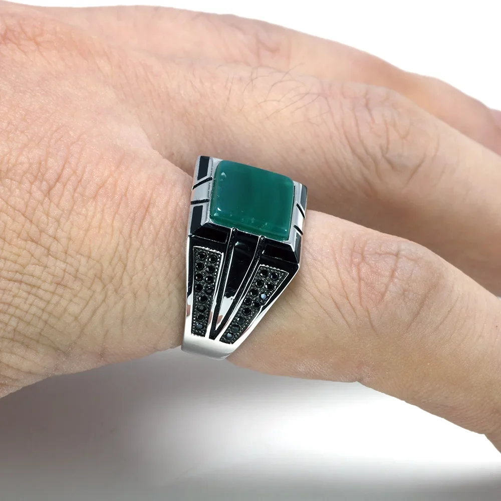 Guaranteed 925 Silver Rings Cool Retro Vintage Turkey Ring For Men Large With Agate Stones Colors Turkish Jewelry Ringen