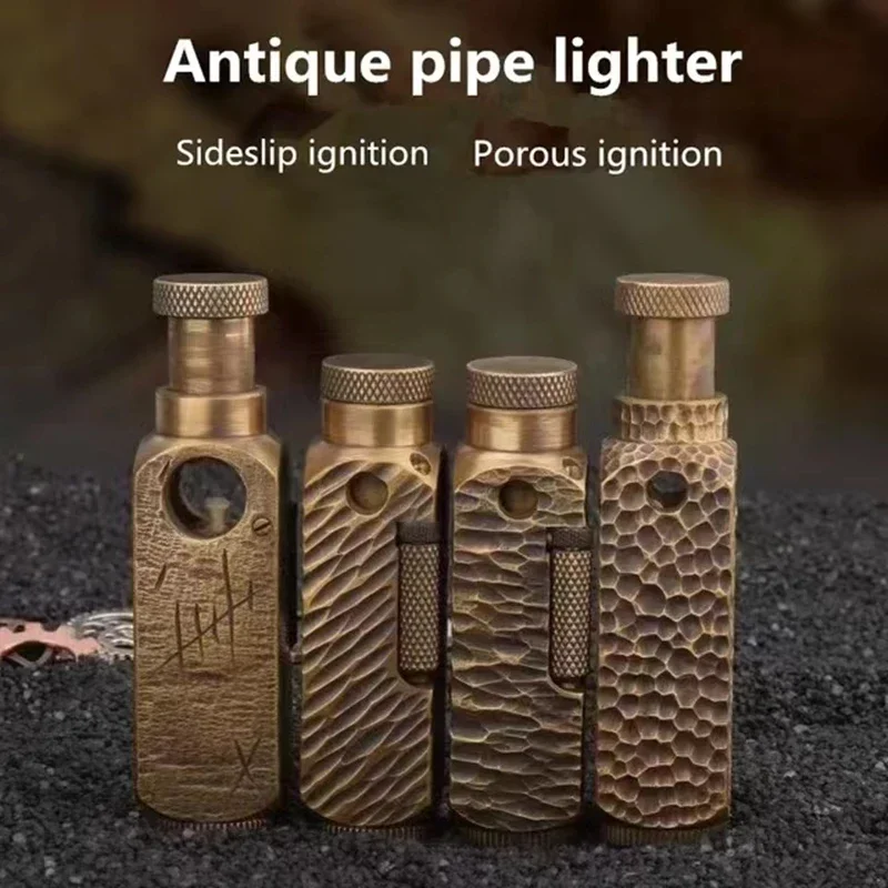 Hand-Made Brass Carved Trench Kerosene Lighter Flamidor Heavy Vintage Gasoline lighters Men\'s Smoking Gifts Collection