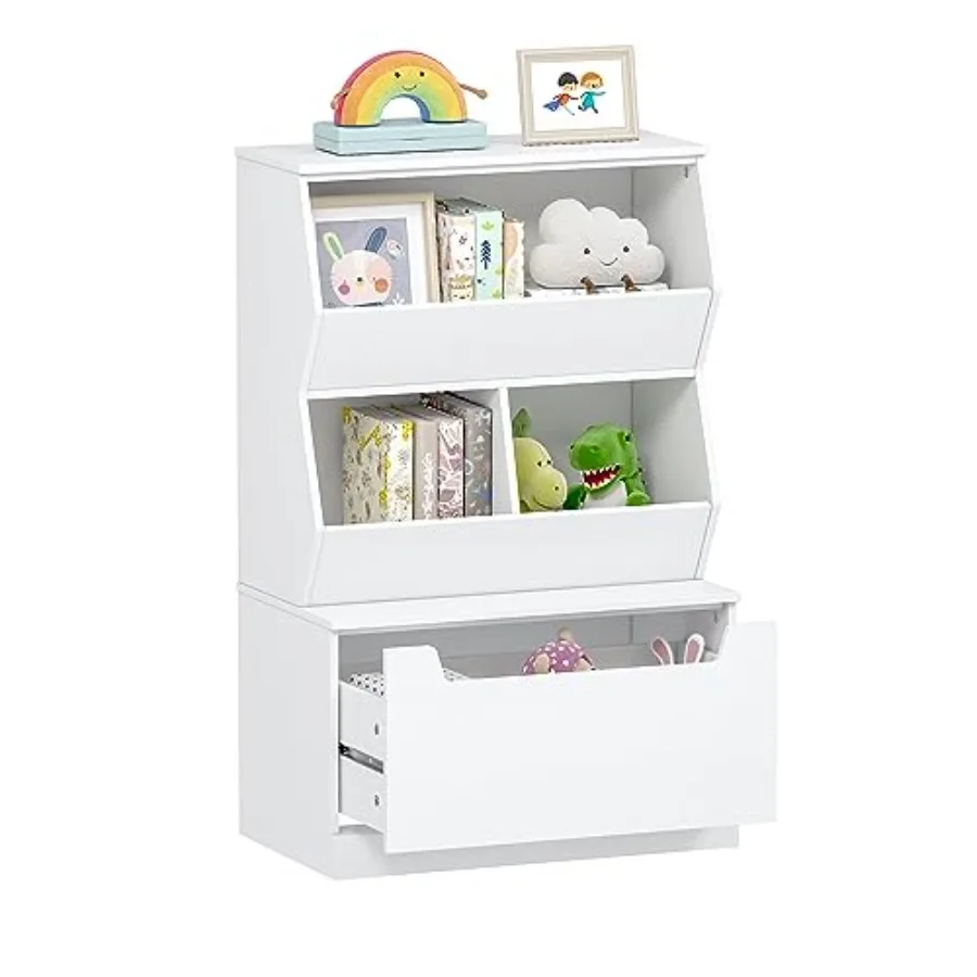 

Toy Storage Organizer, Bookshelf for and Bookcase with Drawer, Open Storage Cubby for Playroom Nursery White
