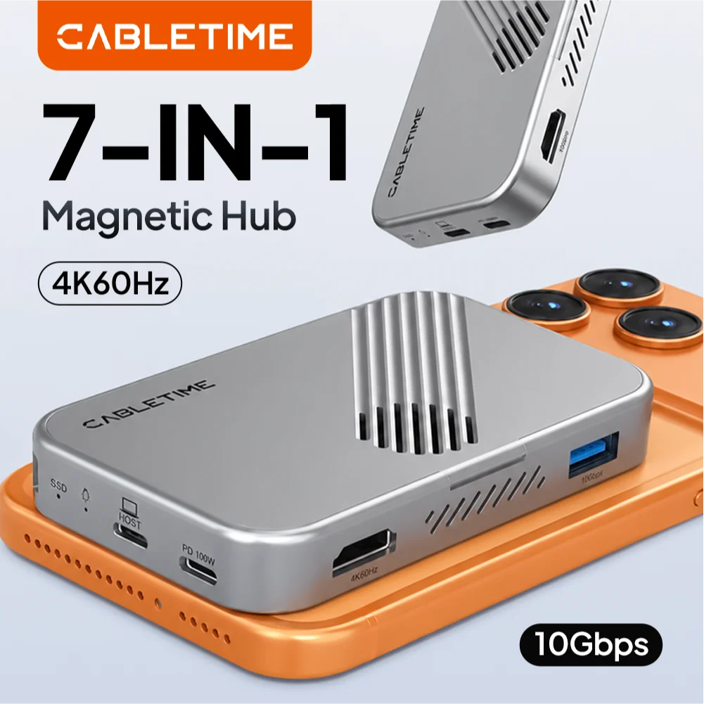 cabletime-hub-usb-c-7-in-1-magnetico-con-custodia-ssd-per-iphone-17-16-15-pro-max-macbook-pro-air-ipad-pro