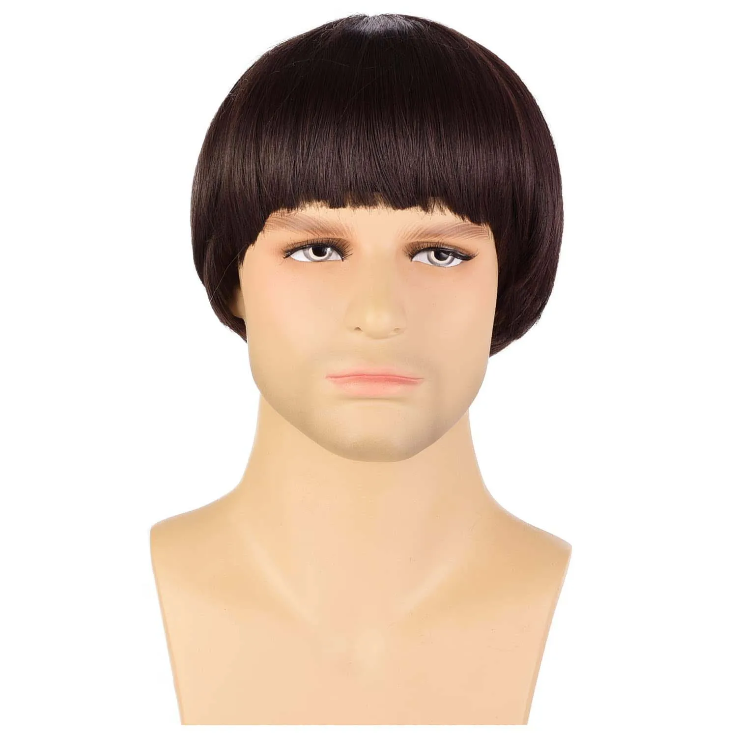 Synthetic Short Brown Mushroom Cosplay Wig for Men, Bowl Cut Hair,Anime Retro Wig, Suitable for Movies, Party,Multi-colored Wig image 2