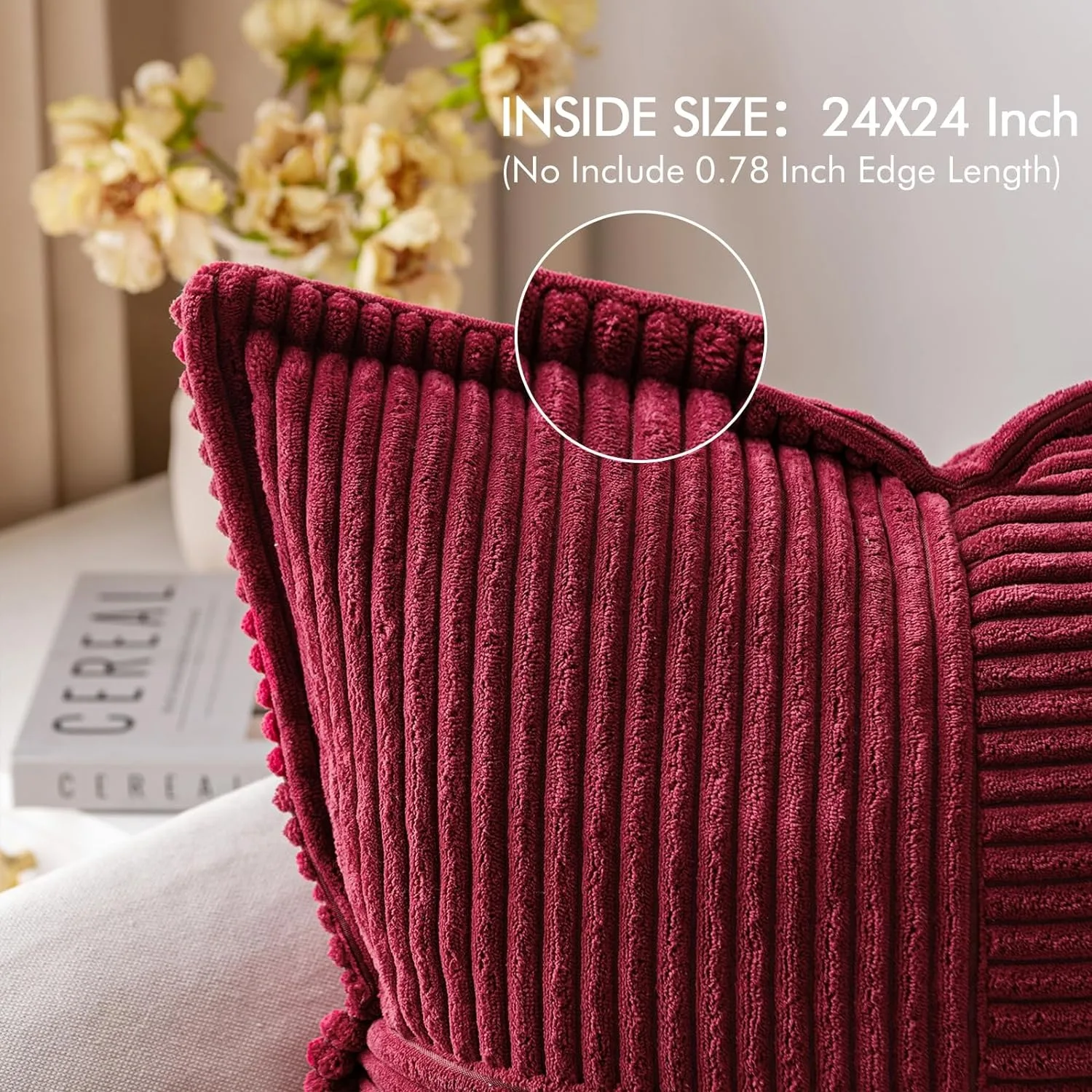 Pillowcase Decorative Home Pillows Red Retro Corduroy Soft Throw Pillowcover for Sofa Couch Cushion Cover 45x45 Pillow Hugs 18In