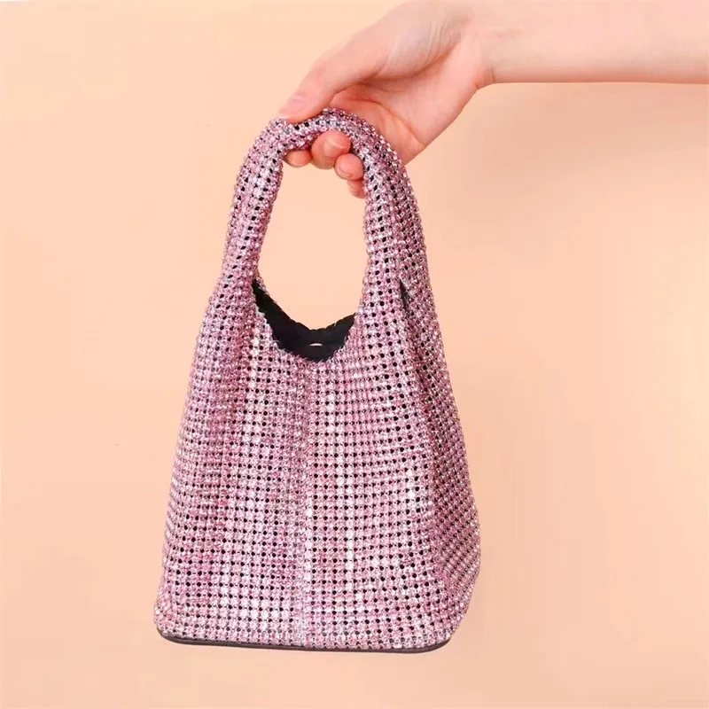 Handle Rhinestone Evening Tote Bag Purses for Women Shiny Dinner Party Wedding Handbag Designer Female Bucket Bag Shoulder Bag