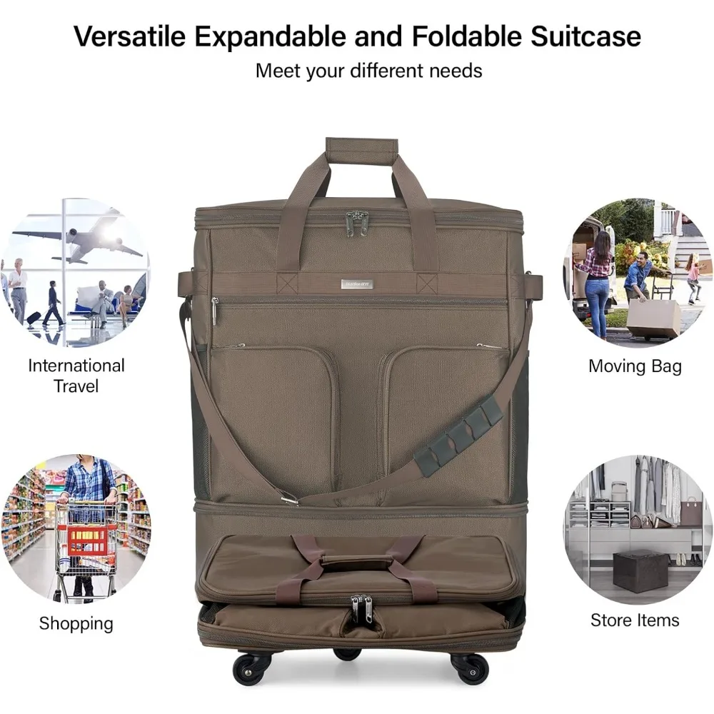 Expandable Collapsible Suitcase with Wheels for Men and Women - Lightweight Rolling Travel Bag, Duffel, and Garment Tote Bag for