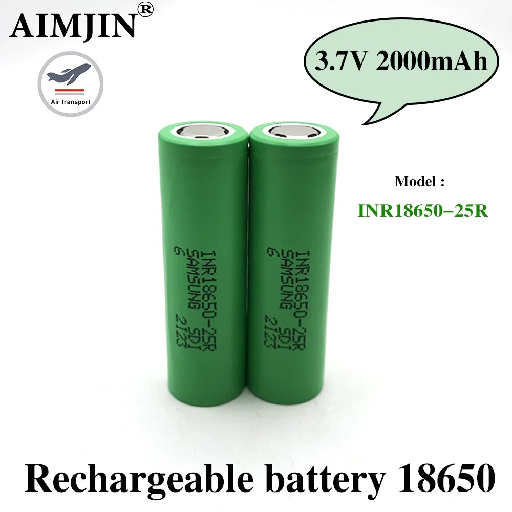 

2pcs rechargeable 18650 batteries, 3.7V 2000mAh, suitable for various appliances and toys ICR18650-25R