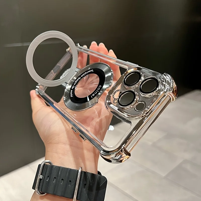 Luxury Clear  Plating Phone Case for IPhone 18 17 16 15 14 Plus 12 13 18 Pro Max with Magnetic Ring Holder Stand Bracket Cover view 5