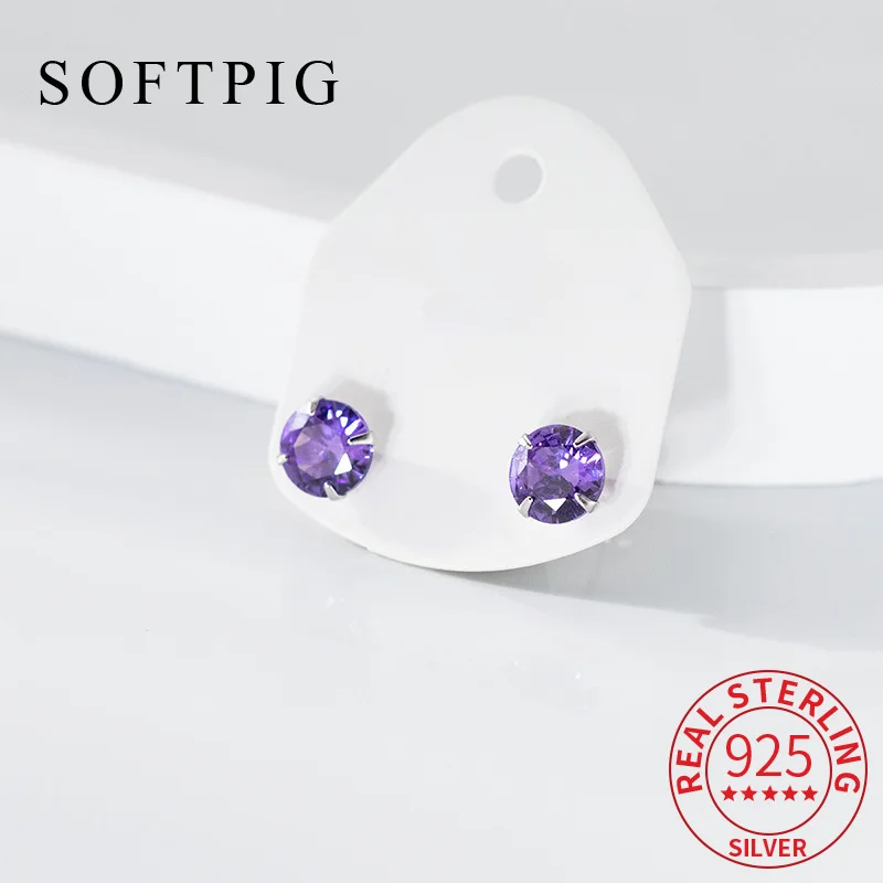

SOFTPIG Real 925 Sterling Silver Round Zircon Bead Screw Mini Stud Earrings for Women Classic Fine Jewelry Minimalist Accessory