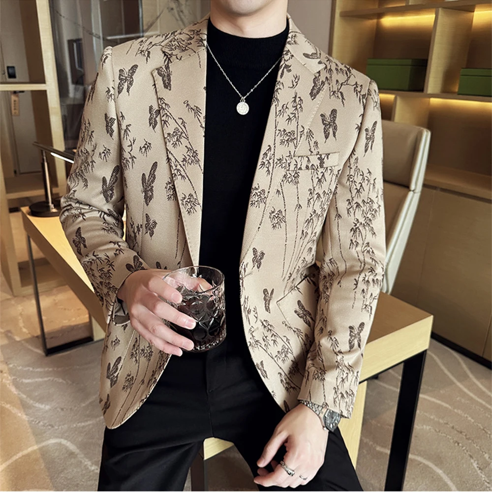 

Mens 2 Piece Suit Set Regular Fit Floral Long Sleeve Elegant Casual Trip Wear 2 Button Stylish Outfit for Men