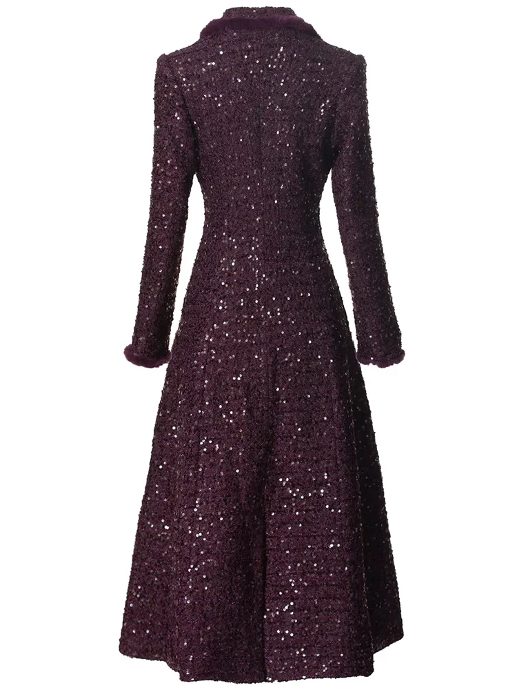 WEAVEHUI Women's Double Breasted Tweed Coat with Sequins And Feathers Long Sleeves Plaid Design Autumn Office Lady Outerwear