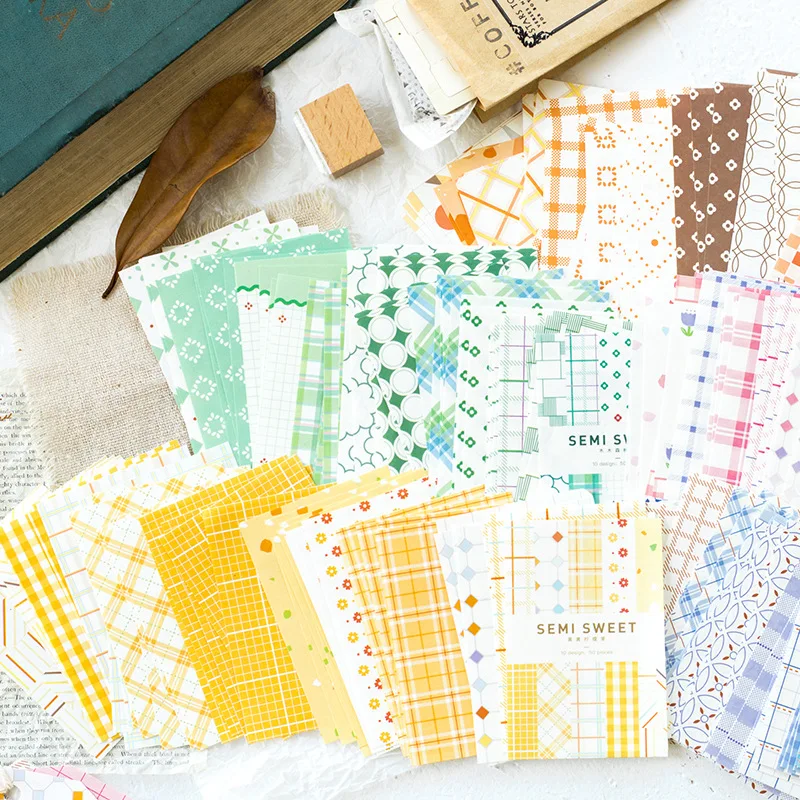 50pcs Kawaii Ins 메모 소재 그리드 텍스처 공예 종이 DIY 정크 저널 스크랩북 배경 종이 플래너 미적 용품
