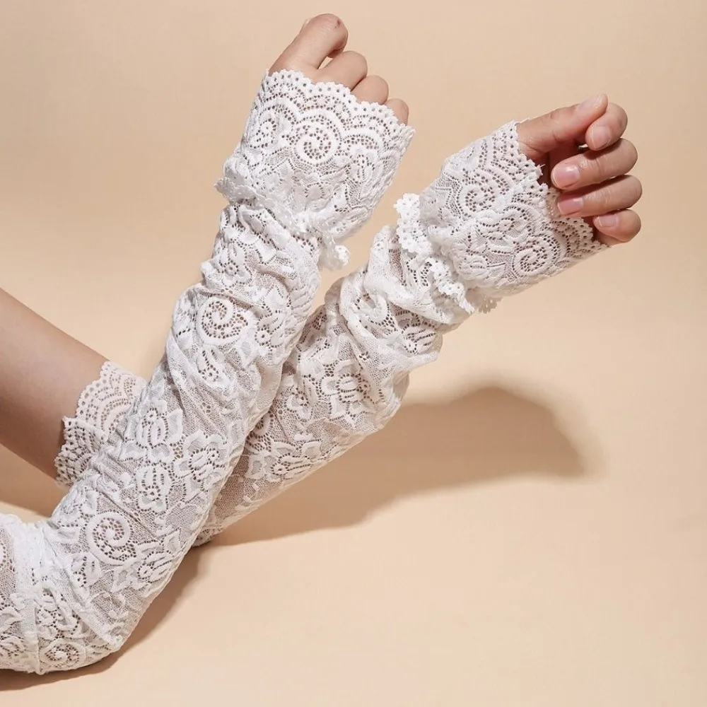 Picture 3: Sweet Elastic Lace Ice Silk Sleeves Hollow Mesh Sun Protection Sleeve Anti-UV Thin Sunscreen Arm Sleeve Driving