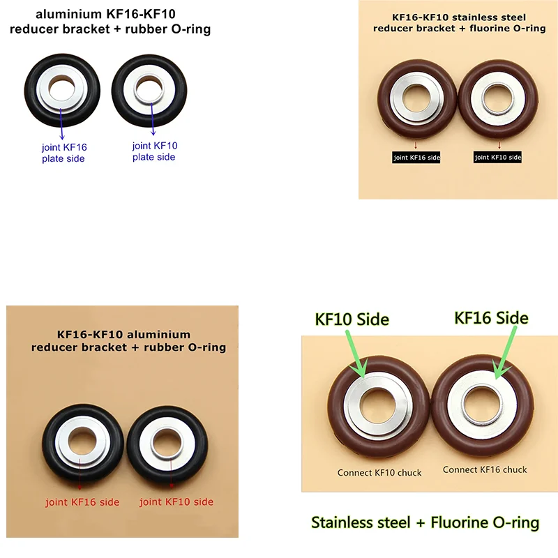 5Pcs KF16 to KF10 Stainless Steel aluminium alloy Reducing Center Bracket Fluorine Rubber O-ring for Vacuum Flange Pipe Clamp