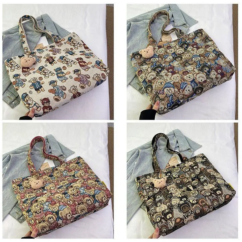 New Portable Handbag Cartoon Bear Pattern Large Capacity Shoulder Bag Casual Tote Bag