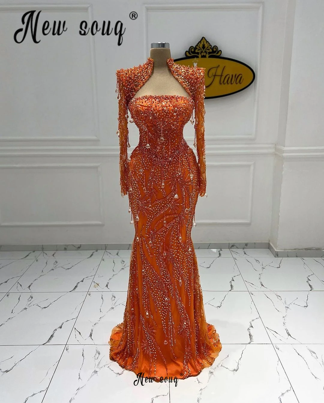 Aso Ebi-vestido de fiesta con cristales brillantes, color naranja, de boda para invitados, novia, cena Formal, graduación